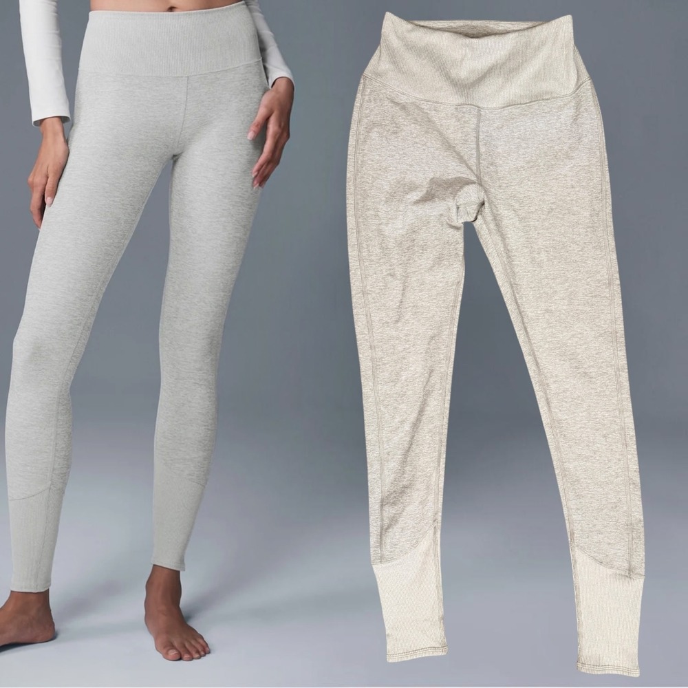 Alo Yoga Alosoft Lounge Leggings High Waisted Ribbed Cuff Heather Gray Small